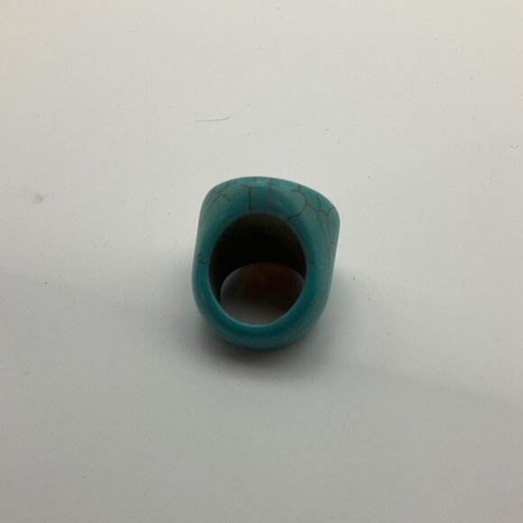 VTG Chunky Artisan Handmade Turquoise Color tone Round Ceramic Ring Plus size 9. - Picture 7 of 9